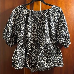 Floral Black and White Peplum Women's Top - Old Navy